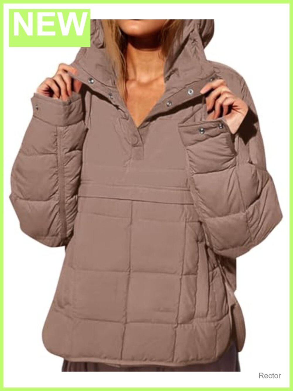 Oversized Quilted Pullover Puffer Jacket Hooded Batwing Sleeve Warm Coat